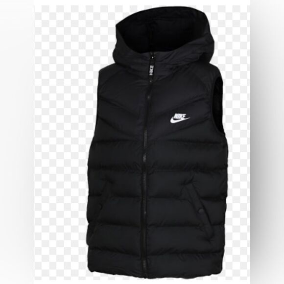 NIKE Black funnel neck puffer vest , cinched back , pockets - Picture 4 of 9